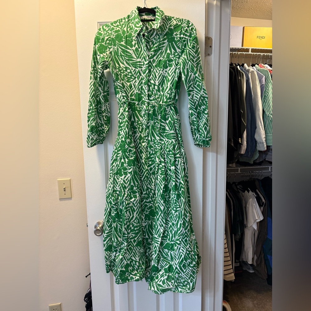 Zara maxi dress XS Green/White pattern